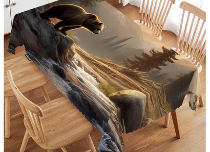 Swono Grizzly Bear Tablecloths Animal Bear Brook Canyon Forest Mountain Nature Kitchen Dinning Tabletop Decoration, Polyester Table Cover for Indoor Outdoor 50x72 Inch Tablecloth