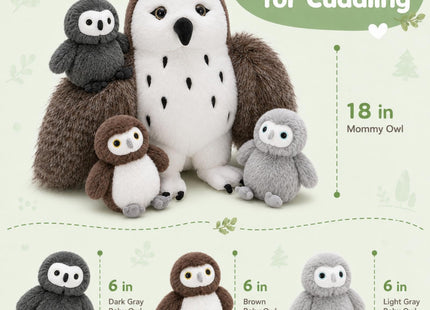 Karister Owl Stuffed Animal with 3 Babies,18" Barn Owl Plush, Brown