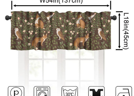 JanJCurt Woodland Animal Valance, Rustic Forest Fox Owl Bird Green Plants Leaves Blackout Short Window Treatment for Kitchen Kids Bedroom Bathroom Livingroom, 54x18inch