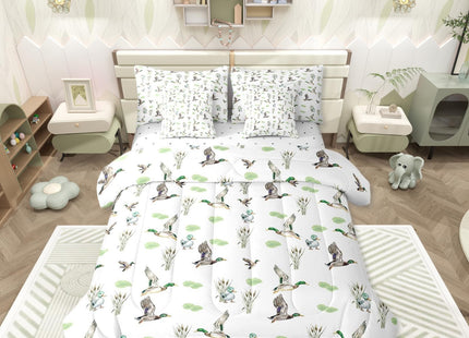 Erosebridal Mallard Duck 7 Piece Comforter Set Full Bed in A Bag Woodland Wild Duck Bedding Set for Kids Boys Girls Waterfowl Flying Ducks Sheets Rustic Farmhouse Comforter Hunting Wildlife Theme