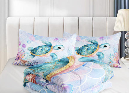 UEVBF Coastal Sea Turtle Comforter Set Twin Size with 2 Pillowcases.