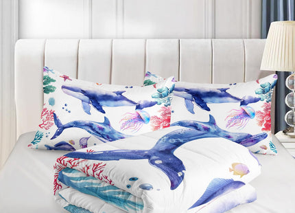 XYNHML Whale Jellyfish Shark Bedding Dolphin Coral Comforter 3Pcs Twin Underwater Fish Starfish Quilt Set for Kids Teens Girls Boys Clownfish Seaweed Bed Decor Set with 1 Comforter and 2 Pillowcases