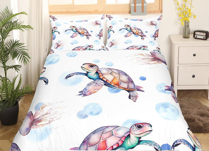 Erosebridal Turtle Bedding Sets King White Pink Hawaiian Duvet Cover Set,Tortoise Bedspreads Beach Theme Quilt Cover Underwater Children Comforter Cover for Summer