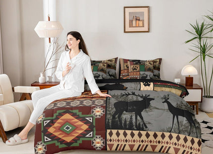 Feelyou Rustic Cabin Bear Deer Comforter Set with Sheets 7 Piece Twin Size Wild Animal Bedding Set for Kids Boys Girls Hunting Theme Bed in a Bag Western Farmhouse Room Decor Soft Microfiber