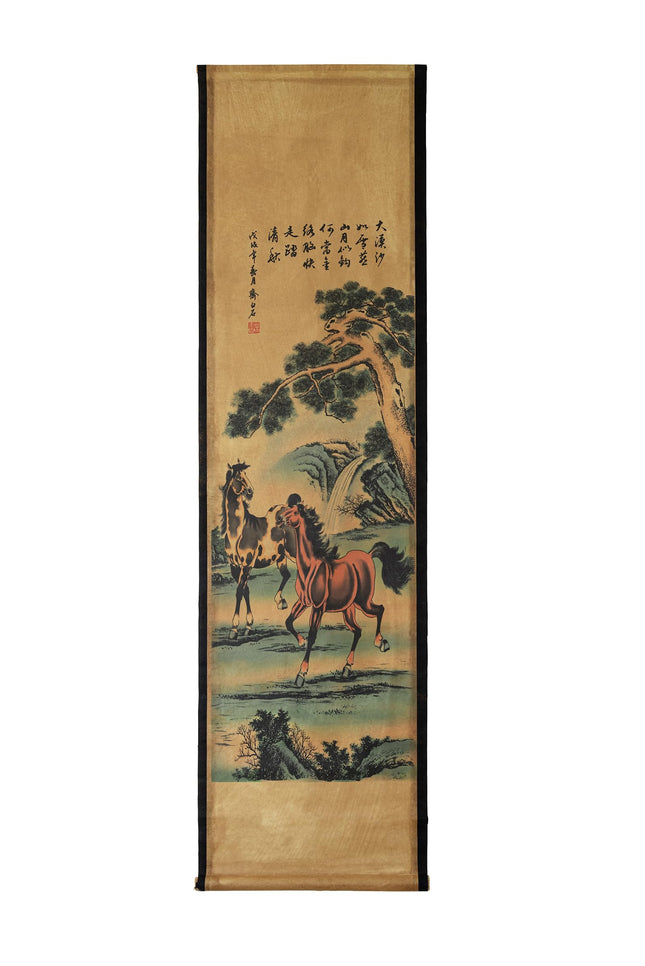 Wall Art Poster Prints Paintings, Hanging Paper Scroll Decor Ready to Hang Horse Animal Pine Tree,for Home Office Restaurant (K3)