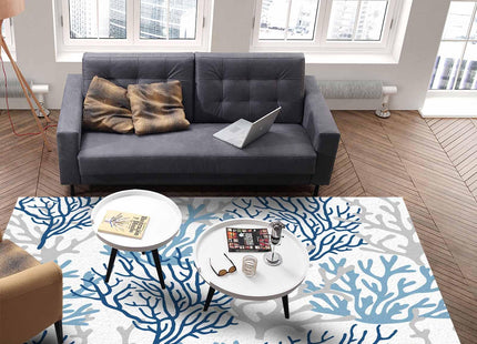 Indoor Area Rug, Navy Blue Coral Coastal Non Slip Carpet Pad Bathroom Mat, Summer Beach Seaside Nautical Kitchen Runner Area Rug for Bedroom/Living Room/Kids Room 2'7"x5'