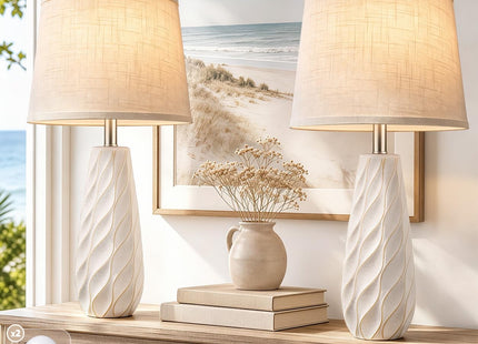 SoftLume 27" Ceramic Table Lamps Set of 2 Coastal Lamps, Modern White Lamps