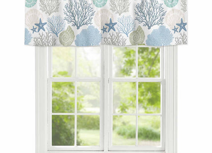 Ocean Theme Coral Shell Starfish Window Valance for Kitchen,Teal Blue Marine Sealife Rod Pocket Curtain Valances Short Curtains Drapes Panel,Coastal Window Treatment Topper for Living Room 42x12in