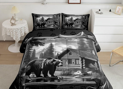 Feelyou Kids Bear Comforter Set Queen Size Rustic Cabin Lodge Bedding Set