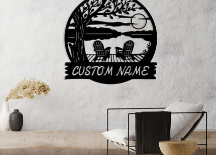 Personalized Lake House Metal Sign, Forest Lake Decor, Custom Lake House House Number Sign, Camping Metal sign, Outdoor Cabin Decor (Style-D)