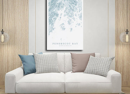 DUYIGCR Penobscot Bay Maine Map, Coastal Canvas Poster Bedroom Sports Landscape Office Room Decor Gift Frame 12" L X 18" W