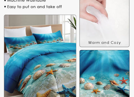 WeCozy Full Comforter Set, 3 Pieces Beach Ocean Bedding Set