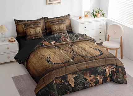 Erosebridal 7 Piece Rustic Lake Cabin Comforter Set with Sheets Farmhouse Fishing Bedding Set Full Tree Branches Camo Fish Hook Bed in A Bag for Kids Boys Teen Men Country Camouflage Bed Set