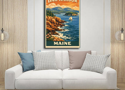 AUHUE Bar Harbor Maine Poster - Coastal Art Poster Canvas Living Room Wall Decoration Painting Office Decor Frame 16x24inch