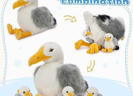 MaoGoLan 4Pcs Seagull Stuffed Animal with Babies Inside,17.7" Mama Seagull Plush with Three Adorable Baby Plushies for Small Hand,Beach Plush Lover Gift for Kids,Boys,Girls