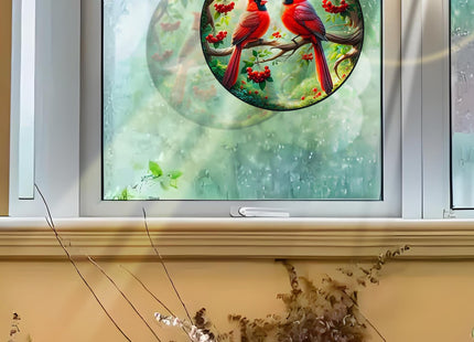 RIVEENY Stained Glass Cardinal Suncatchers, Male & Female Cardinal Sun Catcher Window Hangings, Cardinal Stained Glass for Home Decor, Red Birds Suncatchers Gifts for Mom Women 20cm/7.87inch