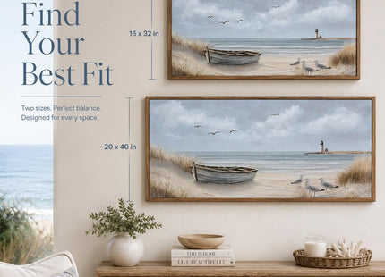 Framed Beach Coastal Lighthouse Canvas Wall Art 16X32 Inch