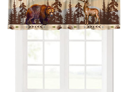 wlsgdsg Vintage Bear Deer Valance Curtain Old Country Forest Plank Hunting Lodge Bear Paw Prints Elk Arrows Window Treatment Valances Curtains for Kitchen Living Room Bedroom 54x18In