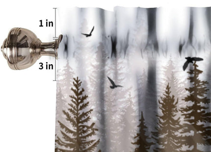 JanJCurt Misty Forest Valance Curtain, Rustic Farmhouse Pine Tree Landscape Country Woodland Deer Print Blackout Short Window Drape for Kitchen Living Room Bedroom, 54x18inch
