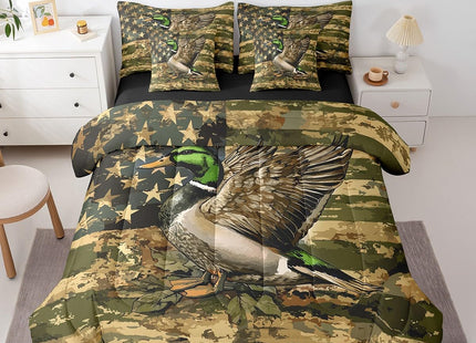 Feelyou Duck Camo 7 Piece Bedding Set Full Size for Boys Teens Kids Hunting Duck Comforter Set with Sheets Hunter Rustic Farmhouse Cabin Bed in a Bag Wild Home Decor