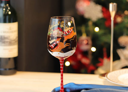 NymphFable Santa Reindeer Hand-Painted Wine Glass Christmas Gift, 15 oz
