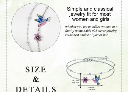 Hummingbird Anklet for Women Sterling Silver Hummingbird and Daisy Flower Double Chain Ankle Bracelets Layered Link Chain Anklets Jewelry Gifts