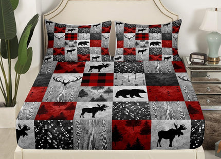 Erosebridal Rustic Bear Bed Sheets Cabin Camping Decor,Hunting Deer Fitted Sheet for Lodge,Farm Style Bedding Set,Wild Animal Bed Cover with 1 Pillowcase Wrinkle Free,Twin 2pcs,no Top Sheet