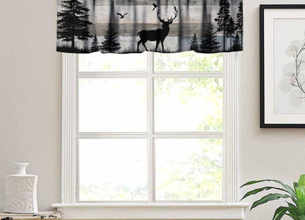 JanJCurt Rustic Deer Valance, Retro Cabin Farmhouse Country Blue Brown Wooden Wild Animals Deer Bird Print Blackout Window Valance for Living Room Bedroom Kitchen, 54x18inch