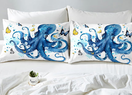 Octopus Bedding King Teal Blue Octopus Tentacles Duvet Cover Set Sealife Ocean Sea Animal Comforter Cover for Kids Teens Boys Dorm Room Decoration 3 Pcs Butterfly on White Bedspreads Girls Child