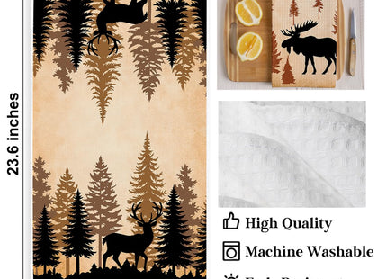 XFN 3 Pcs Wild Animal Deer Moose Bear Forest Camping Kitchen Towels