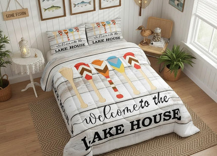Castle Fairy Lake House Boating Lover Comforter Set,Lodge Cabin Wood Barn Rustic Style Bedding Set Kids Teens Modern Decor,White Wood Panels Comforter with 1 Pillowcase for All Seasons,Twin