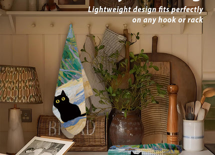 NEFMGEG Black Cat Kitchen Towels, Coastal Beach Black Cats Decor for Kitchen Bathroom Home, Cute Hand Towels Dish Towels, Waffle Weave Microfiber,16×24 Inches