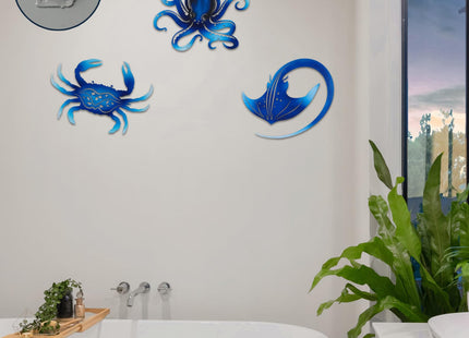 TERKEPT Metal Octopus Crab Manta Ray Coastal Nautical Ocean Decor Outdoor Metal Wall Art Decor Garden Pool Patio Bathroom Yard Farmhouse Fence Deck