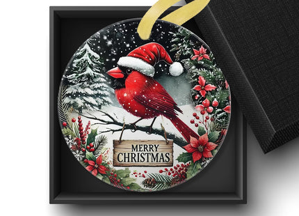 Welshower Merry Christmas Winter Cardinal Ornaments, Red Cardinal Christmas Decorations, Snowy Winter Poinsettia Bird Xmas Tree Ceramic Decorative Hanging Ornaments