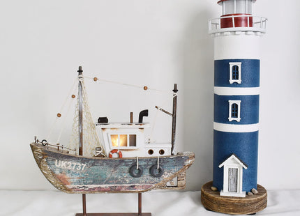 Wood Sailboat Nautical Decor with LED Light Decorative Sailing Boat Model