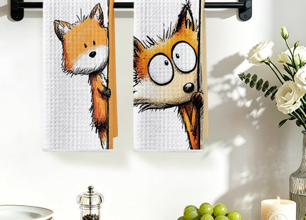 2 Pcs Funny Fox Kitchen Towels 24x14 Inch, Fox Gifts Reusable Dish Towels
