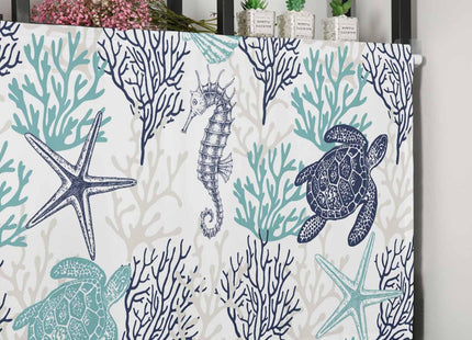 RisQiten Teal Blue Coastal Valances for Windows, Summer Beach Kitchen Curtains Window Treatment Nautical Decor, Sea Turtle Coral Ocean Rod Pocket Short Window Valances for Living Room/Bedroom, 54"x18"