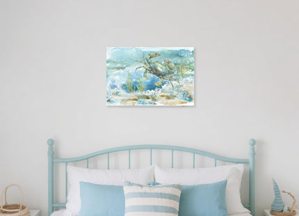 Nautical Wall Decor Green Crab Canvas Painting Ocean Bathroom Decor Sea Grass Coastal Wall Art Beach Decorations for Bedroom Livingroom Home 24x16Inch
