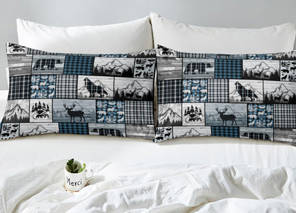 Feelyou Deer Elk Bear Wolf Sheets with Deep Pocket Fitted Sheet Blue Plaid Rustic Cabin Sheet Set Farm Forest Camping Hunting Bed Sheets Set Geometric Checkered Bedding Set Bed Set Twin Size