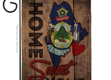 State Maine Home Sweet Burlap Garden Flag Americana States USA American Territories Republic Country Particular Area Small Decorative Gift Yard House Banner Double-Sided Made In 13 X 18.5