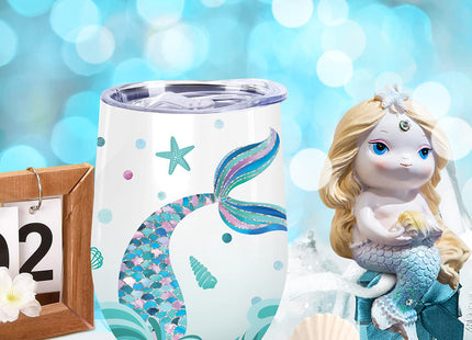 NymphFable 12 oz Mermaid Insulated Stainless Steel Tumbler with Straw Lid