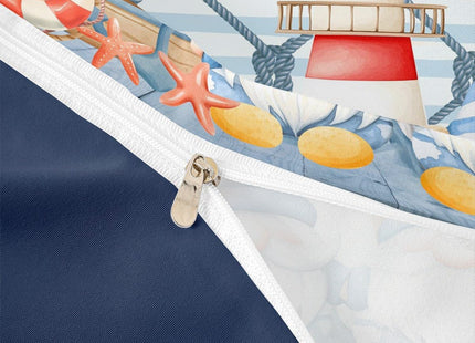 Ocean Nautical Bedding Set King Size Blue Sea Themed Xmas Gnome Duvet Cover for Boys Kids Girls Room Decor Cartoon Starfish Anchor Rudder Stripes Comforter Cover Rustic Farmhouse Quilt Cover 3pcs