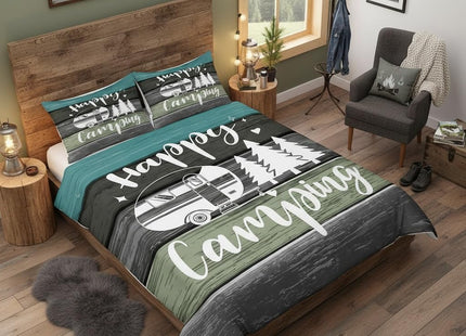 Castle Fairy Camper Travel Trailers Decorations,Rustic Farmhouse Style Duvet Cover for Kids Boys Girls Teens,Pine Tree Drawing Design Bedroom Decor Comforter Cover Full(No Filler)