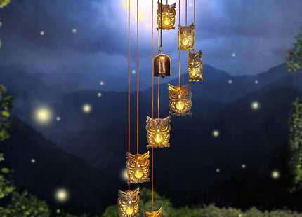 8 LED Solar Upgrade Owl Wind Chimes, Outdoor, Warm LED Owl Decor