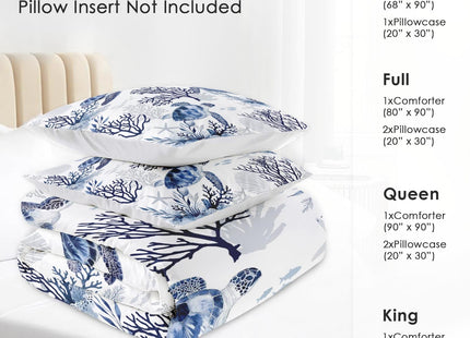 Boewywh Full Comforter Set, 3 Pieces Turtle Coastal Bedding, All Season