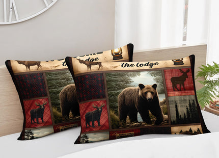AILONEN Rustic Bear Comforter Set Queen Size,Cabin Plaid Bear & Deer Hunting Bedding Set 3 Pieces,Wildlife Woodland Themed Duvet with 2 Pillowcases
