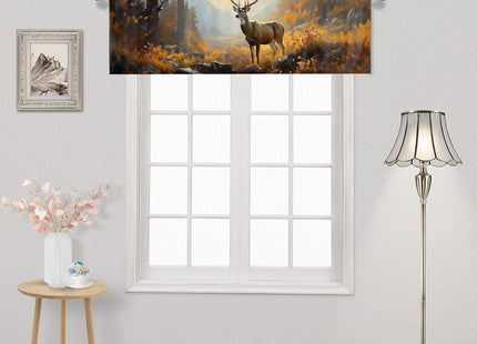 ZYQENGIMGA Deer Valance Curtains for Kitchen Rustic Nature Country Forest Wildlife Animal Autumn Thermal Insulated Small Window Curtain for Kitchen Living Room Bedroom 54 x 18 Inch, 1 Panel