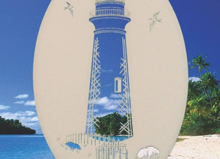 Lighthouse Oval Etched Window Decal Vinyl Glass Cling - 8" x 12" - White with Clear Design Elements