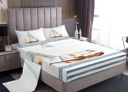 Feelyou Sailboat Printed Sheet Set Nautical Decor Bed Sheets for Kids Boys Girls Sea Adventure Bed Set Ocean Themed Modern Sheets Bedroom Collection 3Pcs Twin Size