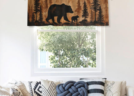 Worltoldb Forest Bear Curtain Valance Short Rod Pocket Window Treatment for Living Room Bedroom Kitchen Bathroom 1 Panel 54" W x 18" L